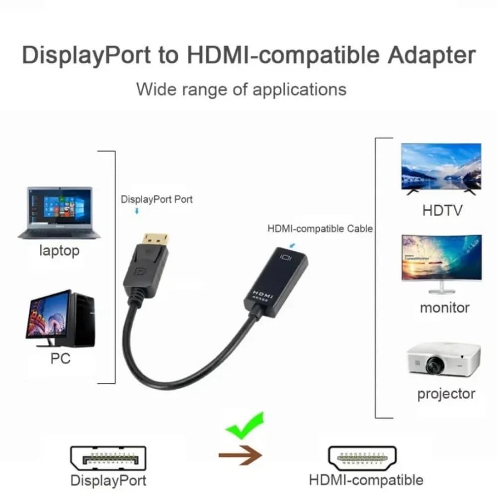 Adapter compatible with DisplayPort to HDMI 4K 1080P male DP to female compatible HDMI audio video cable converter for PC projector