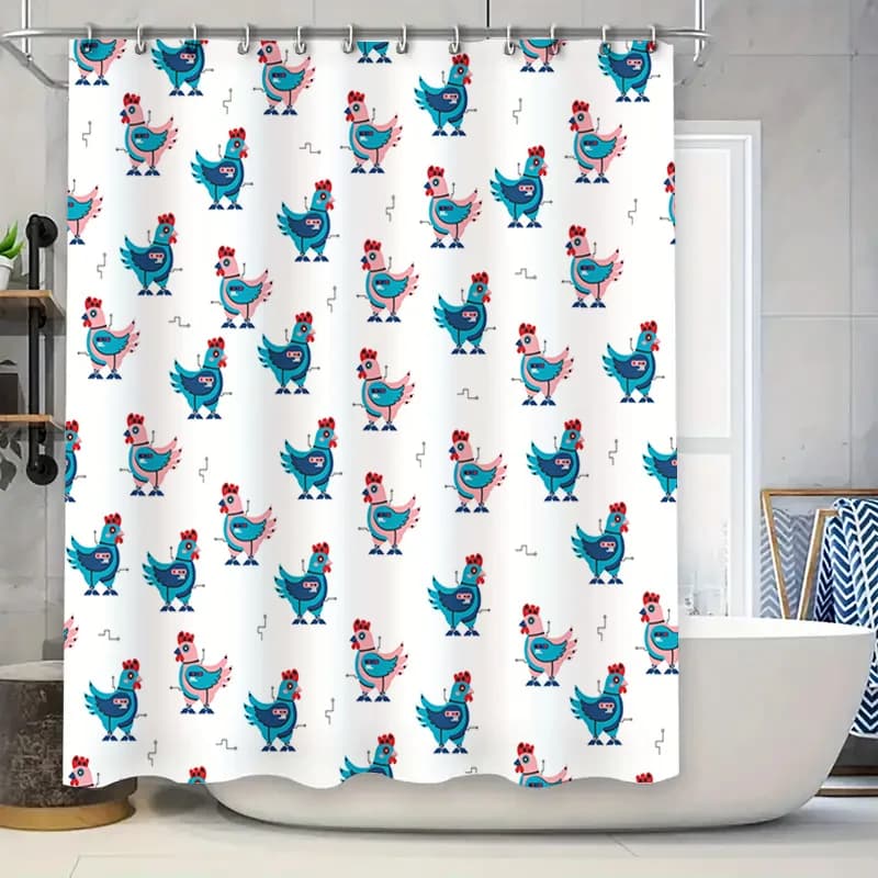 Tenda da doccia con motivo polli, cartone animato blu, decorazione per il bagno, set di tappetini da bagno lavabili impermeabili, decorazione per la casa, regalo per bambini e adulti