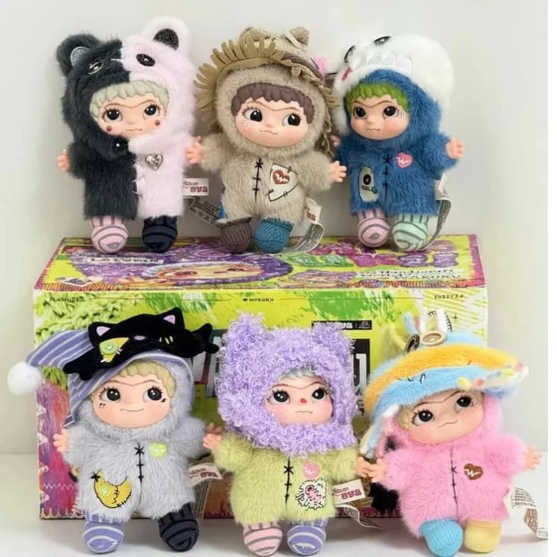 Wakuku Fuzzy Series Blind Box Plush Doll Kawaii Anime Figure Mystery Box Animal Dress Up Plushie Keychain Bag Pendant Cute Gift