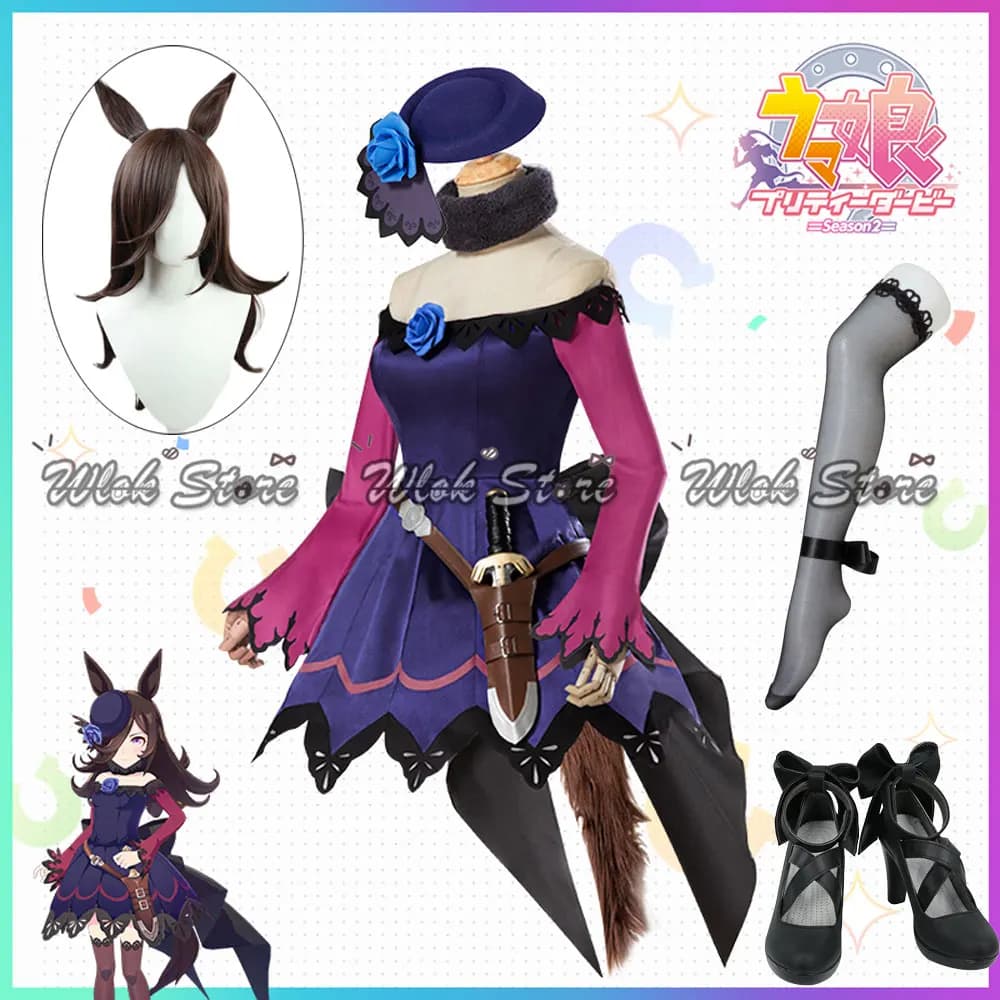 Umamusume Pretty Derby Rice Shower Costume Cosplay Hat Earrings Coda Dress for Women's Dresses Anime Halloween Party Carnival Outfit