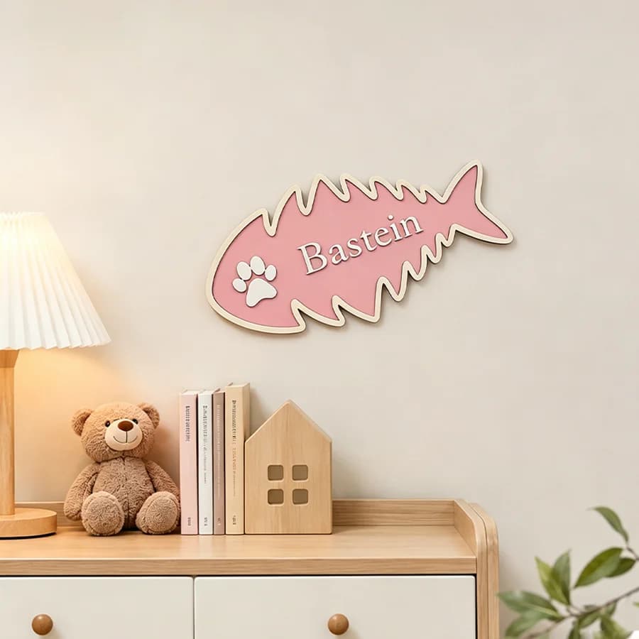 1pc wooden custom surname brand, abstract fish shape, personalized birthday and holiday gifts, home decoration