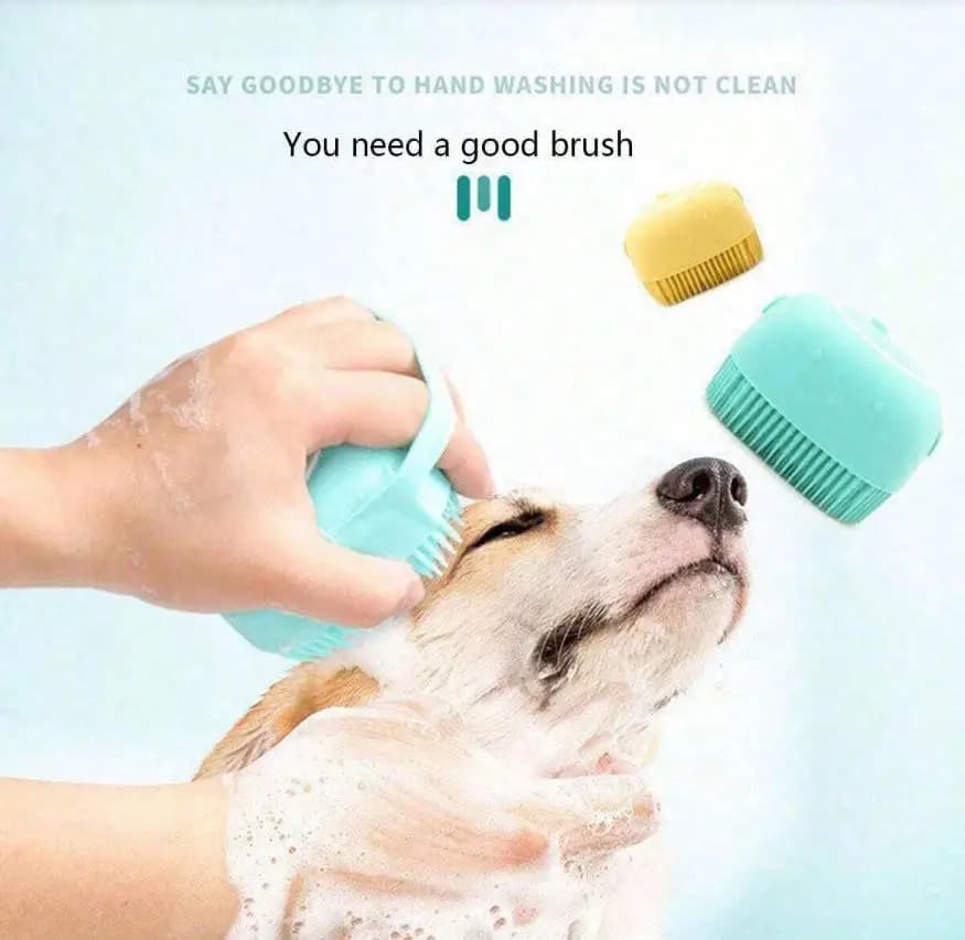 1pc Summer Pet Bath Brush, Silicone Massage Rubber Grooming Tool With Shampoo Storage For Dogs And Cats