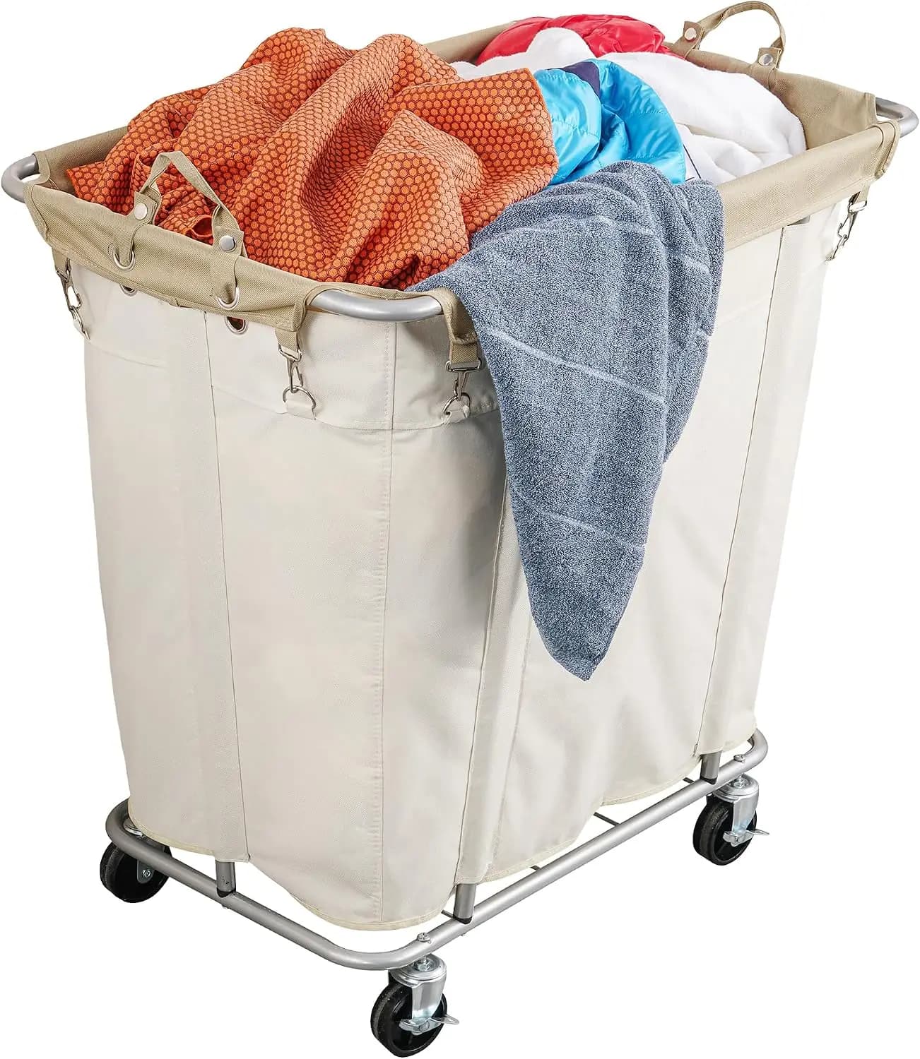 320L Rolling Laundry Cart With Wheels, Large Mobile Laundry Basket Sorter With Sturdy Steel Frame And Waterproof Oxford Bag, Heavy Duty Rolling Laundry Hamper Cart For Bedroom Laundry Room, Beige