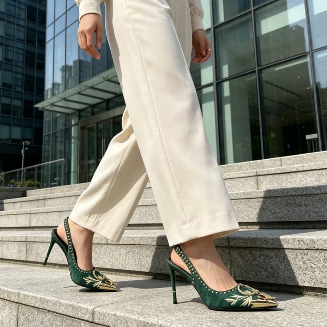 Embroidery Velvet Women Sandals New Fashion Design Metal Rivets Pumps Female Thin High Heels Buckle Strap Luxury Dressing Shoes