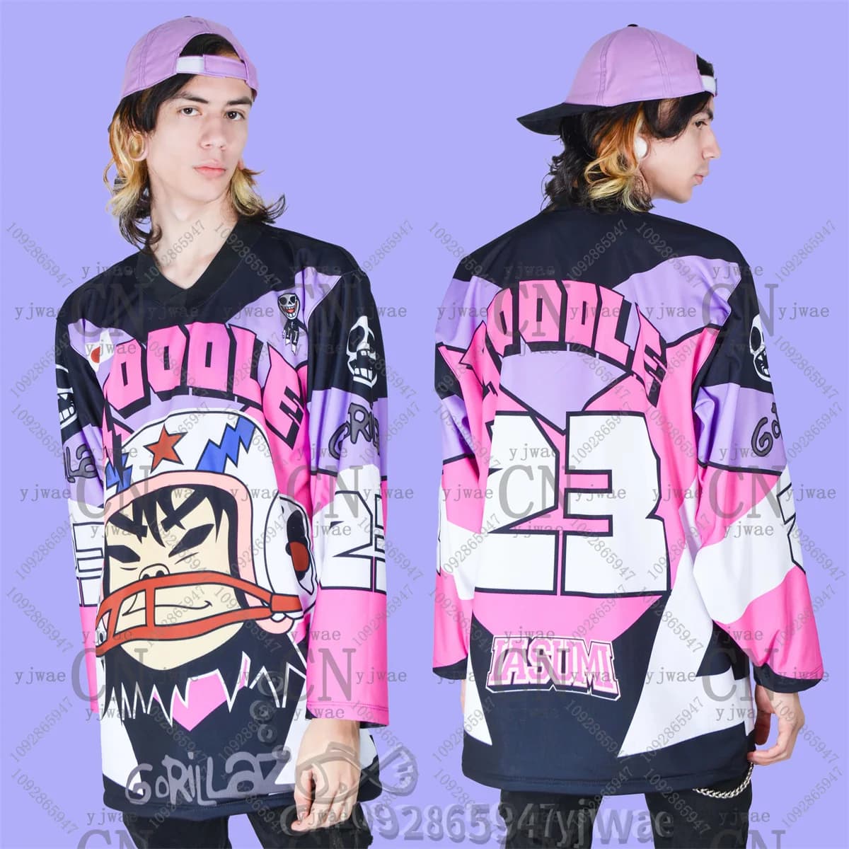 Nuova Maglia Hockey GORILLAZ 2026 con Scollo a V, Ampia e alla Moda, Stile Hip-Hop Streetwear, T-Shirt Casual a Maniche Lunghe per Uomo e Donna