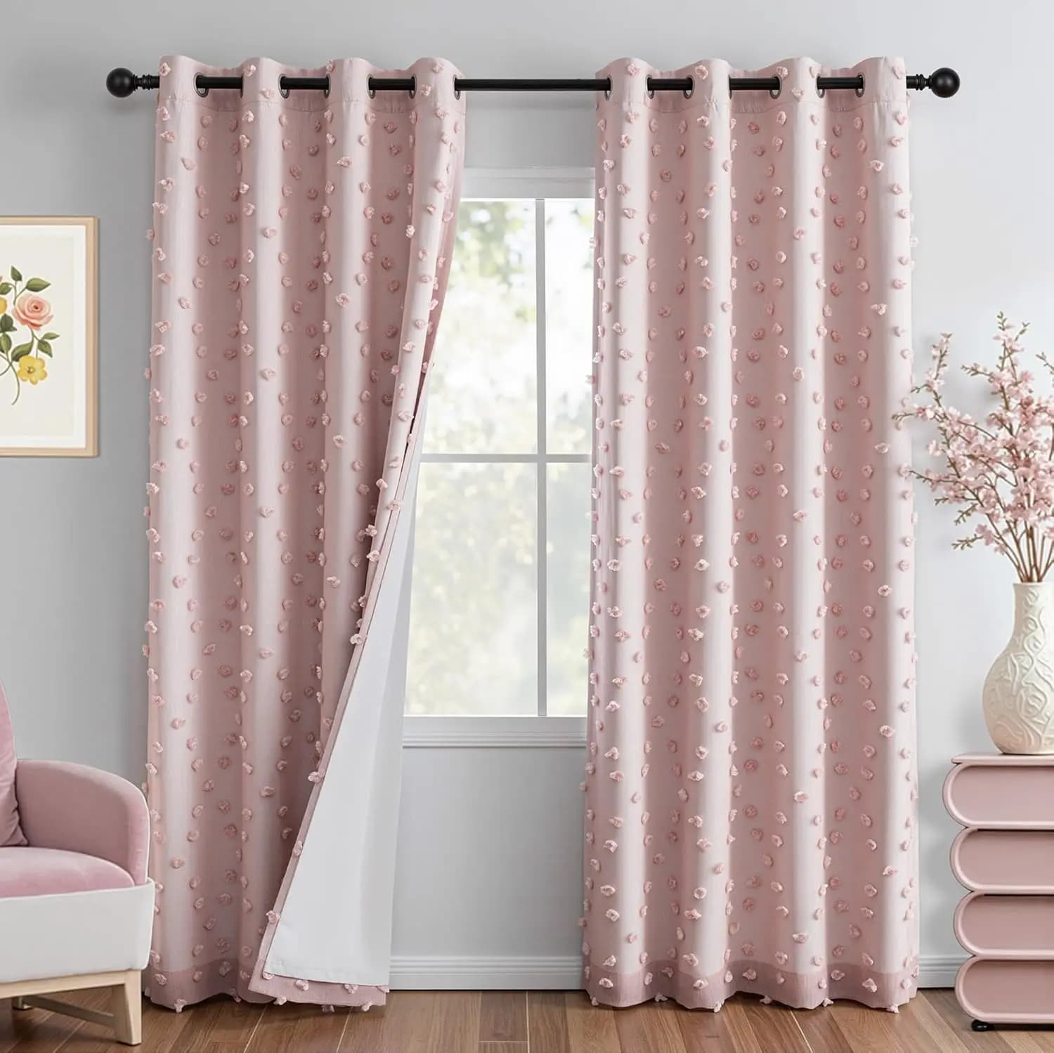 Tende Oscuranti Rosa da 84 Pollici per Cameretta Bambine, Blocco Totale della Luce, Tende per Asilo Nido Colore Blush, 2 Pannelli per Oscuramento Stanza