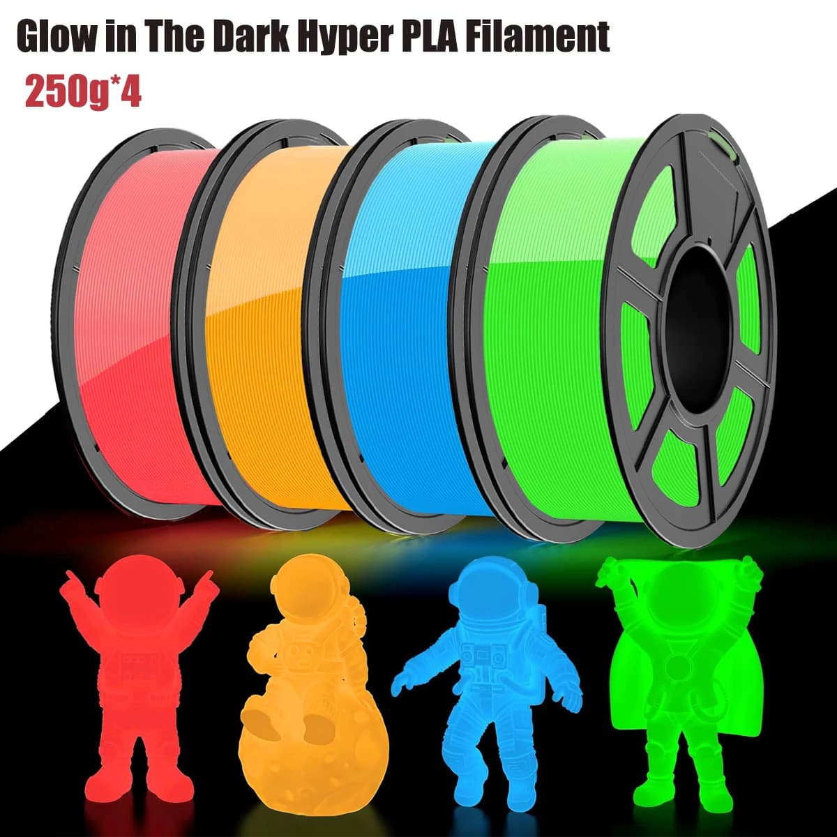 Pacchetto di filamenti per stampante 3D Glow-in-the-Dark Hyper PLA, 1,75 mm, precisione dimensionale di ±0,02 mm, compatibile con la maggior parte delle stampanti 3D FDM
