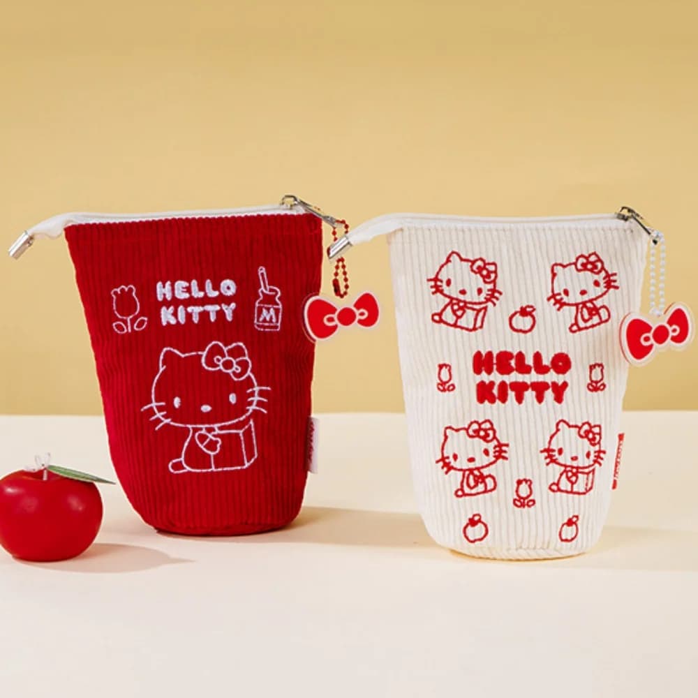 Genuine Hello Kitty Corduroy Storage Pouch Cute Sanrio Kt Cat Portable Stationery Bag For School Travel Daily Outdoor Commute