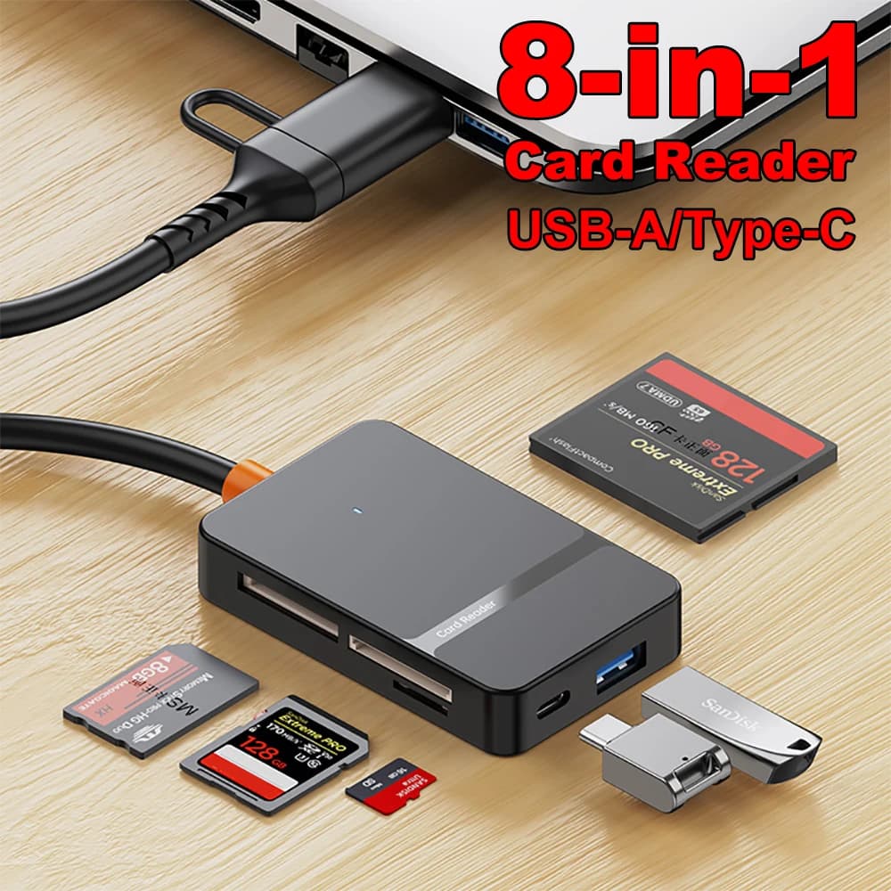 Lettore di schede 8 in 1 Adattatore per scheda di memoria USB 3.0 tipo C a SD TF CF MS Lettore di schede multifunzionale Trasmissione ad alta velocità da 5 Gbps