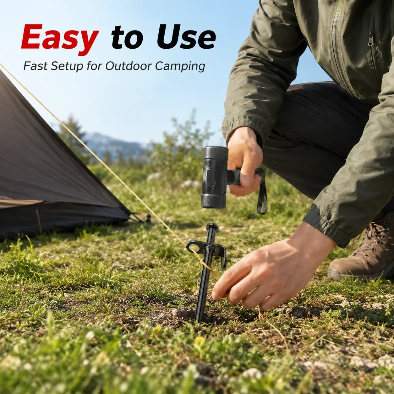 4pc 20cm Heavy Duty Tent Stakes Metal Ground Pegs Outdoor Camping Tent Nails with Hook Top for Canopy Tarp Shelter Garden Fixing