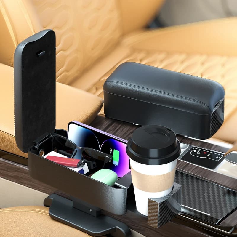 Central console arm for car Double USB Qi Wallet Wireless Charge Interior accessories height adjustable PU Leather