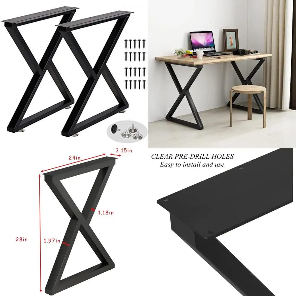 Gambe da scrivania in metallo resistente per tavoli da pranzo e cucina, 28 x 24, set di 2, gambe per mobili per uso multiplo
