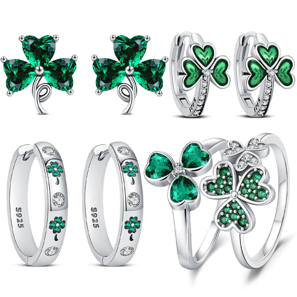 Orecchini a Cerchio in Argento Sterling 925 a Forma di Quadrifoglio, Anello per Creazione di Gioielli, Bracciale, Gioielli alla Moda per Donne, Regalo per San Patrizio