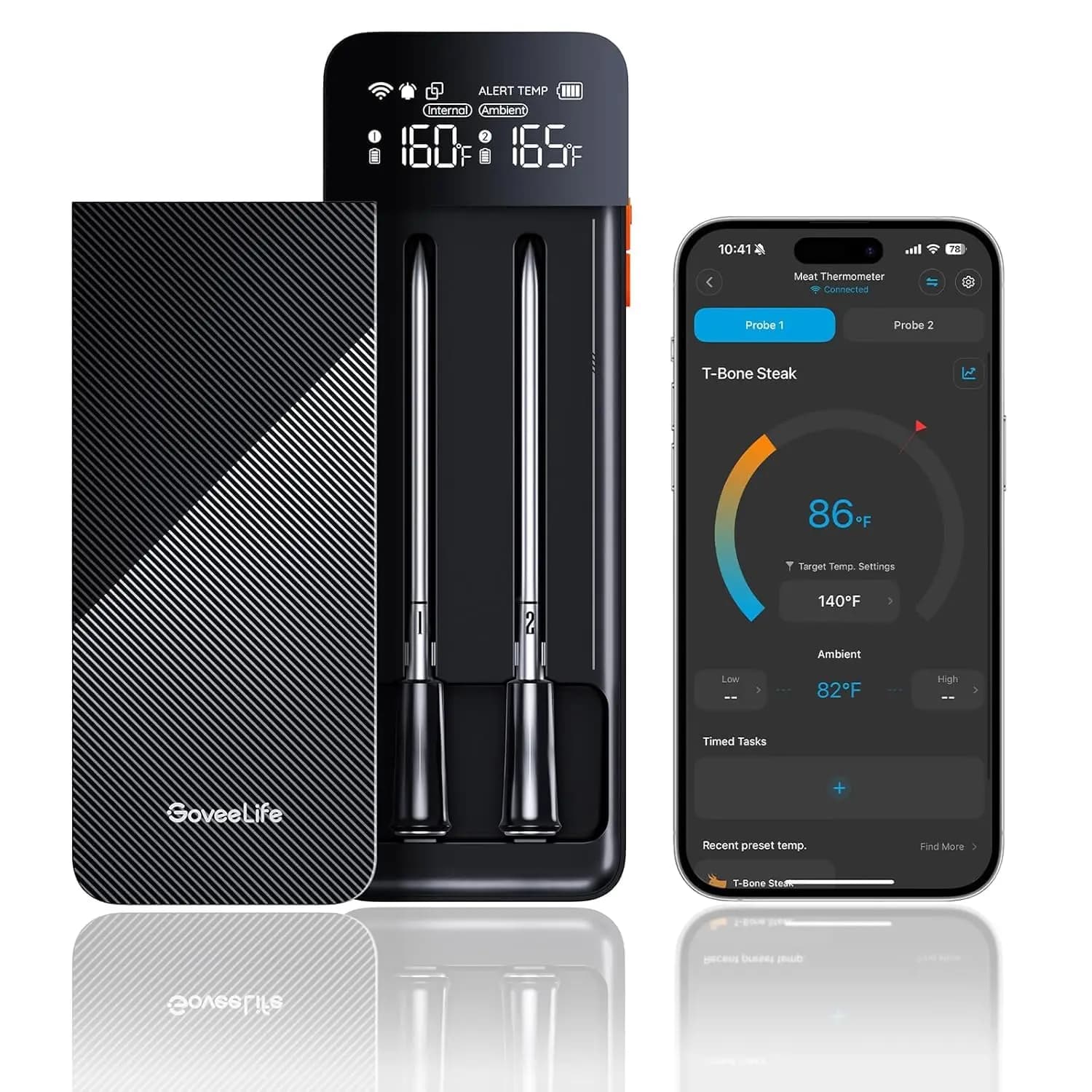 Termometro per Carne Wireless con Doppia Sonda, Connessione WiFi/Bluetooth, Impermeabile IP68, Monitoraggio in Tempo Reale per Cucina e Barbecue