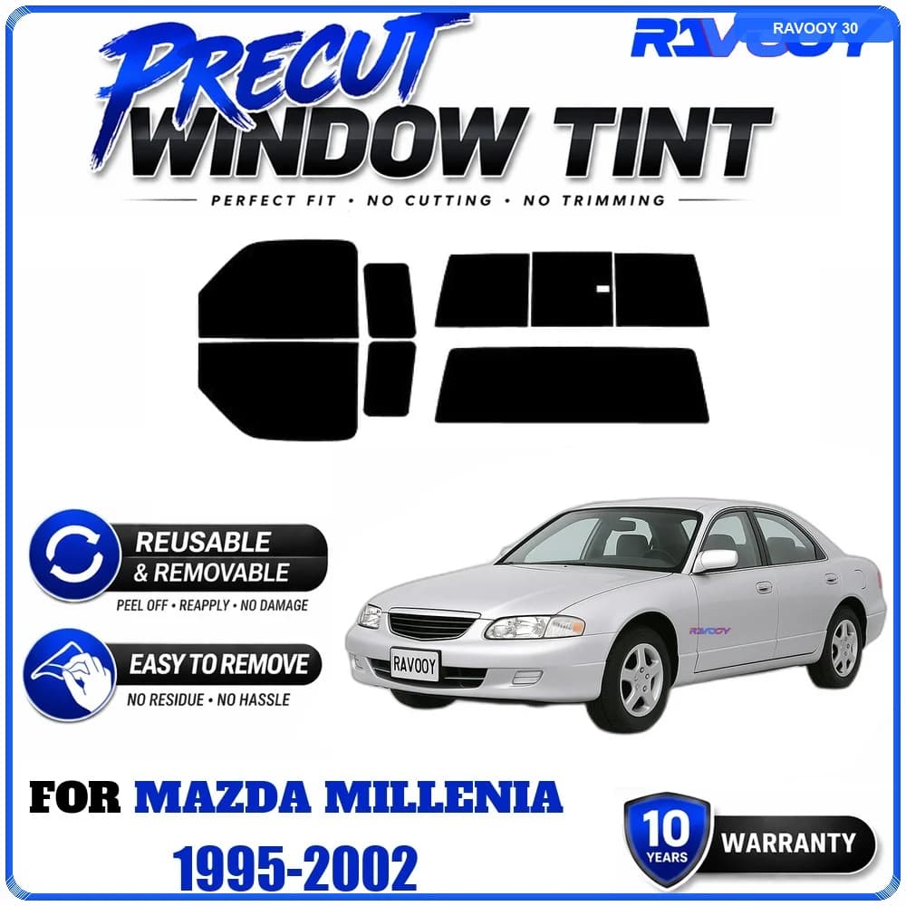 RAVOOY Precut Window Tint, Reusable Removable EPU Film, Custom Fit for Mazda Millenia 1995-2002, UV Heat Protection