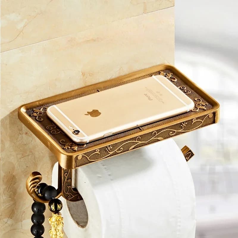 Antique-style toilet space aluminum roll paper holder wall-mounted tissue box for bathroom storage and organization rack