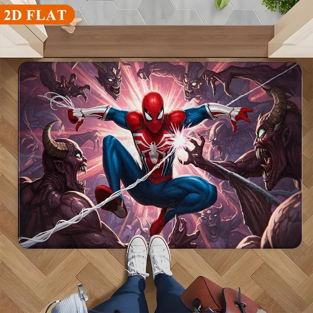 Tappetino da bagno 1 pezzo, Spiderman combattendo i demoni, tappetino rettangolare in flanella MARVEL, tappetino antiscivolo per bagno, divertente decorazione per la porta