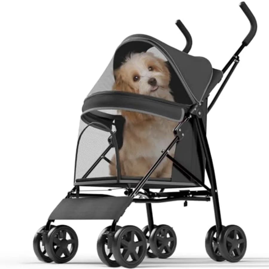 OS MOTOR Pet Stroller with 4 Wheels for Small/Medium Pets, Portable Travel Foldable Carrier Jogger for Dog Cat Puppy Kitty, Rea