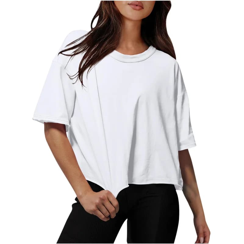 Nuova Moda Femminile Europea e Americana TEMU Amazon TK, Top Casual Corto con Collo Tondo, Disponibile in Diversi Colori