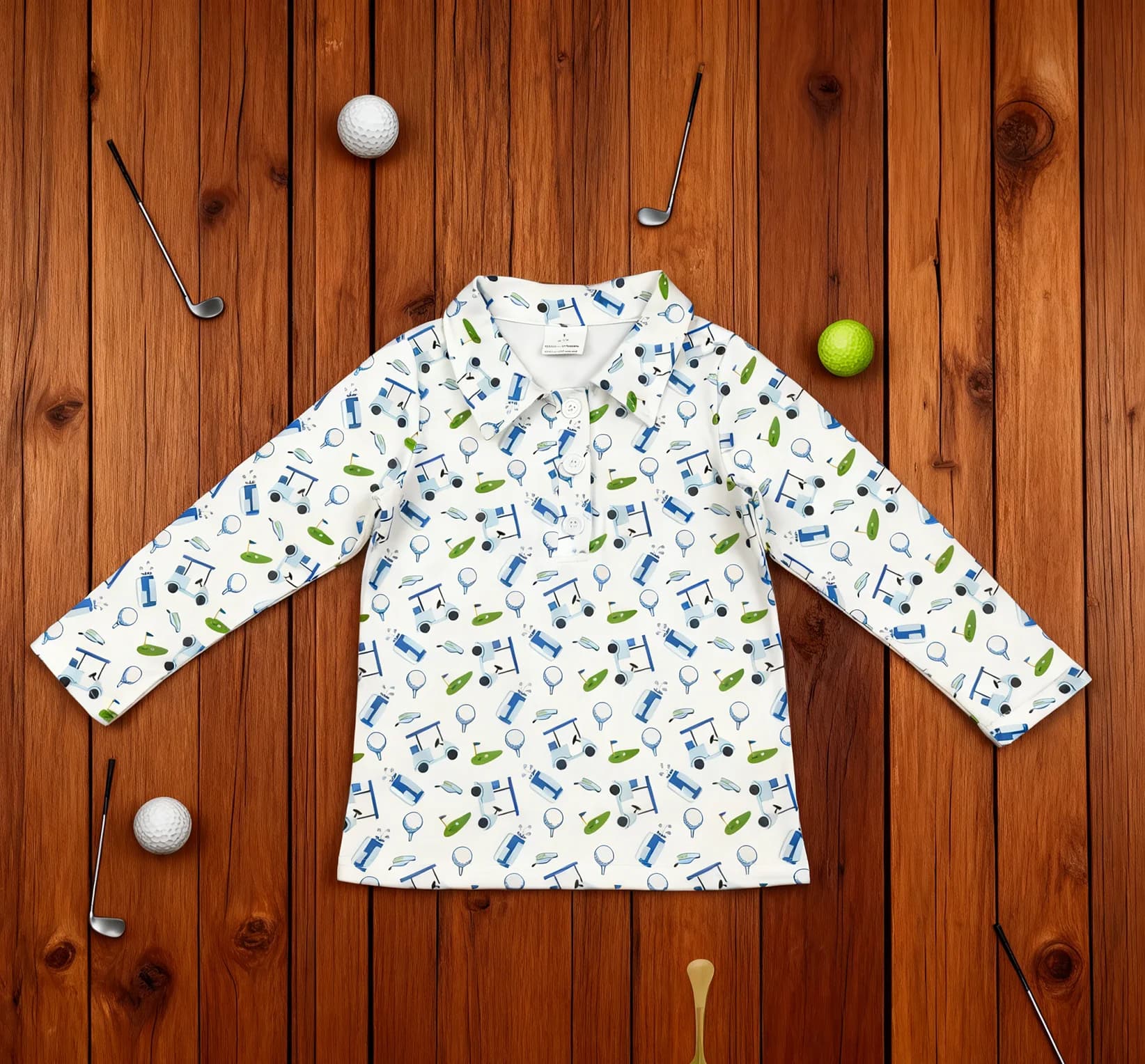 Z1118-13 BT1405 Camicia da golf con stampa a maniche lunghe per abbigliamento primaverile per bambini Top per neonato