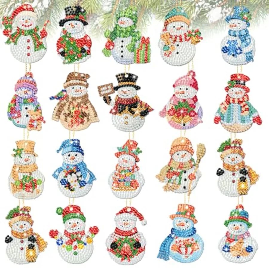 20 Pcs Christmas Diamond Painting Keychain Kits 5D DIY Diamond Art Pendants Double Sided Hanging Key Chains for Christmas Party