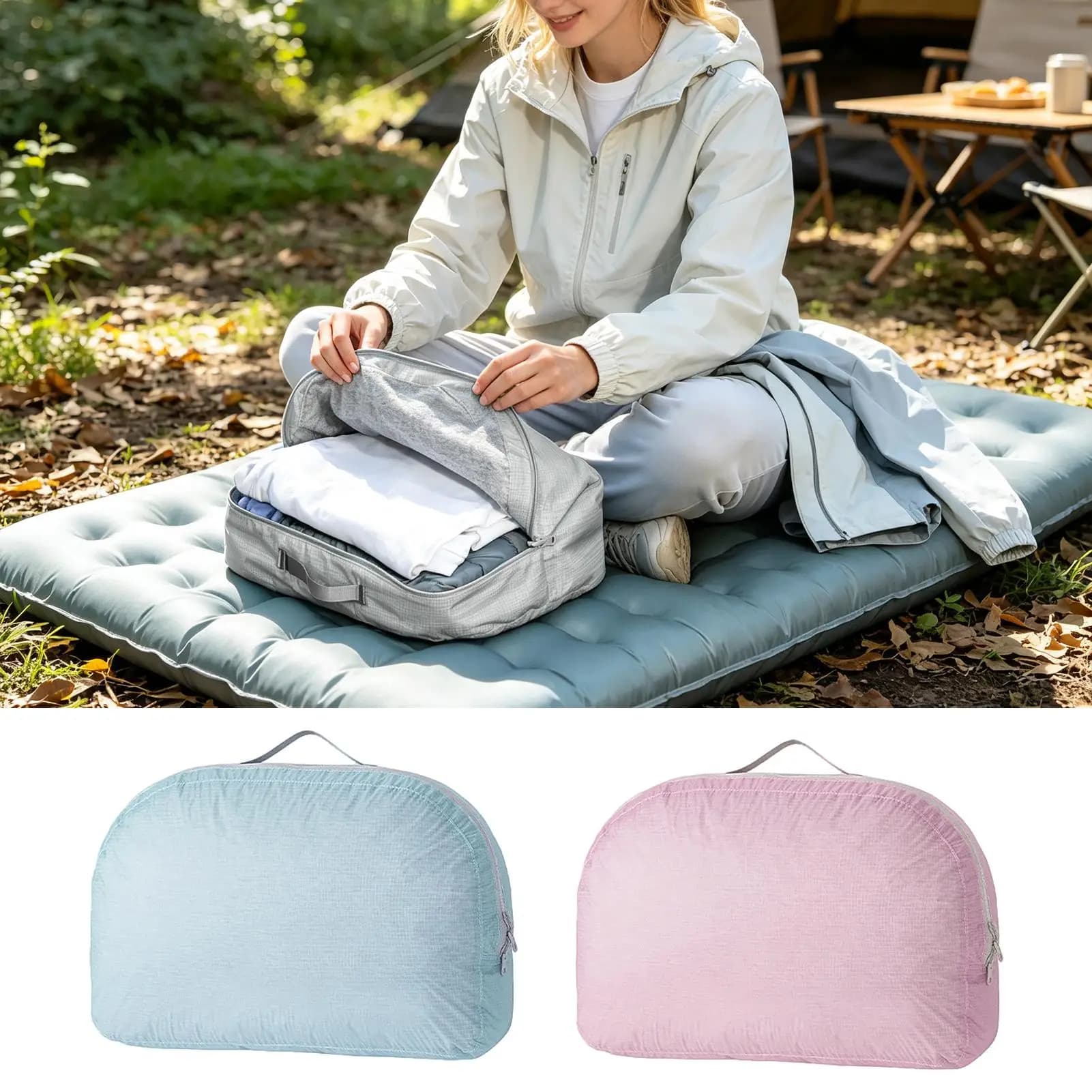 Travel Bag Quick-Drying Lightweight Dustproof 2 in 1 Portable Foldable Duffle Bag Pillow Pouch for Hiking Tent Airplane