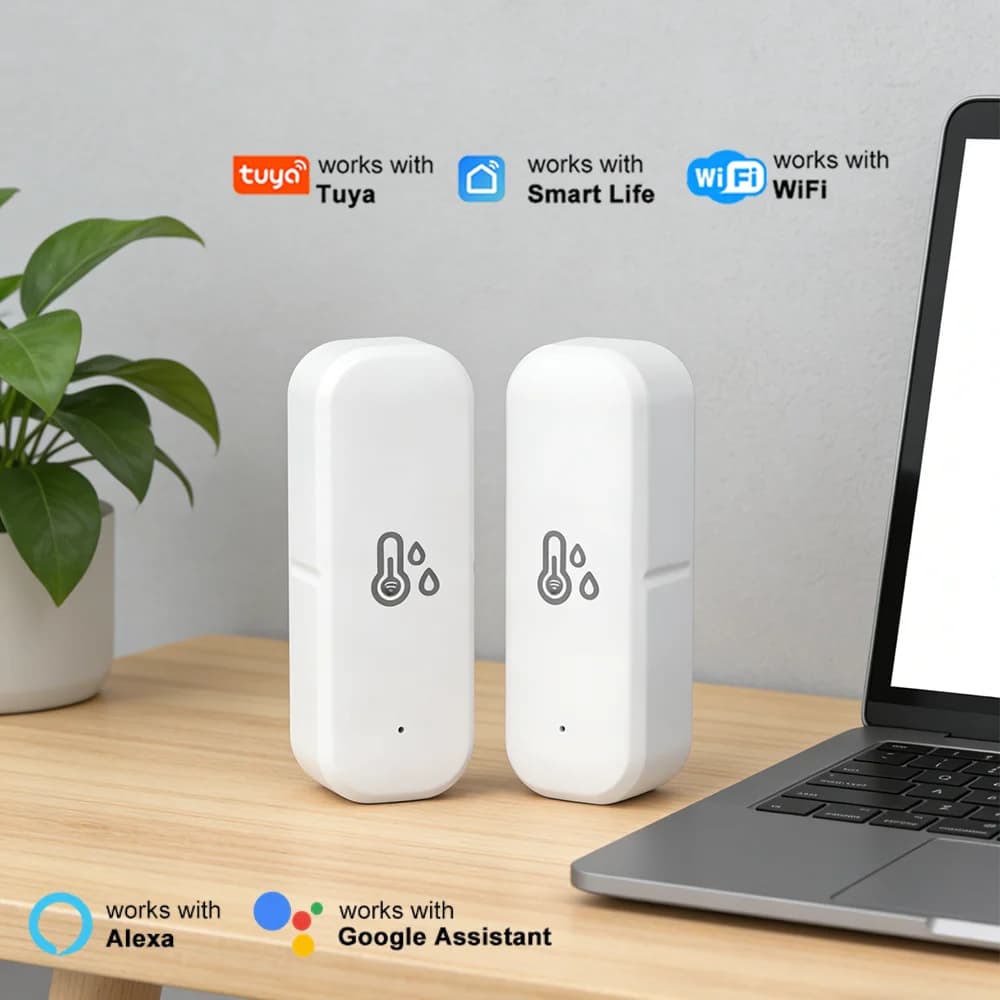 Sensore di Temperatura e Umidità WiFi Tuya, Monitoraggio Smart Life, Alimentato a Batteria, Automazione Domestica Compatibile con Alexa