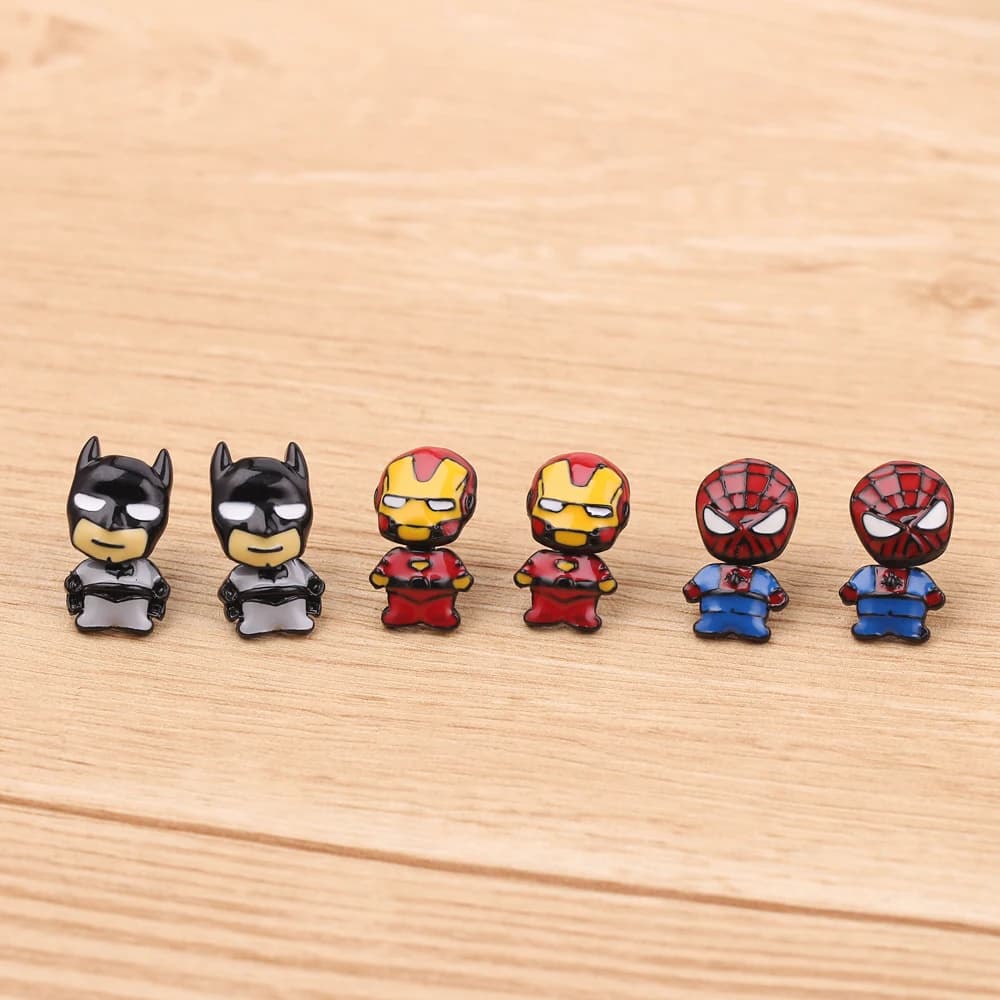 Superhero Spider Man Iron Man Detachable Ear Studs Cute Q Version Earrings Jewelry Accessory for Women And Men