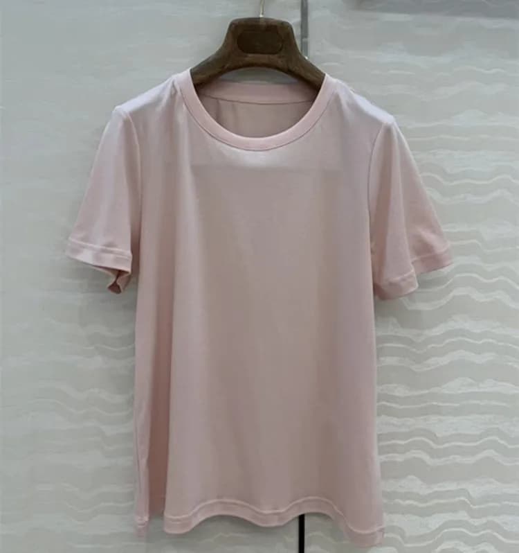 Abbigliamento femminile europeo personalizzabile - Nuovi modelli estivi 2026 T-shirt in cotone tinta unita a girocollo a maniche corte alla moda