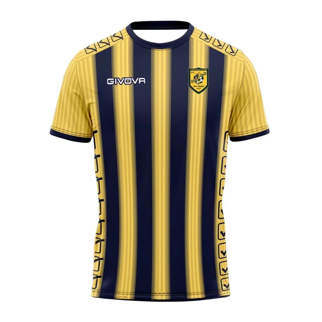 T-shirt sportiva traspirante a righe blu navy e gialle, stampa geometrica, maglia da calcio, stampa 3D HD, maglia ideale