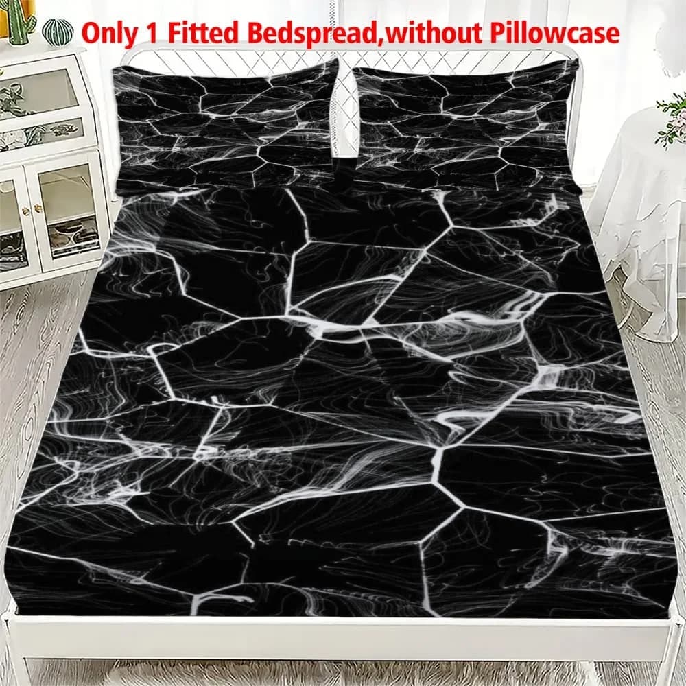 1 pz. Coprimaterasso Elasticizzato con Angoli Profondi, Effetto Marmo Bianco e Nero Screpolato, per Letto Singolo, Matrimoniale, Queen, King - Arredo Camera da Letto