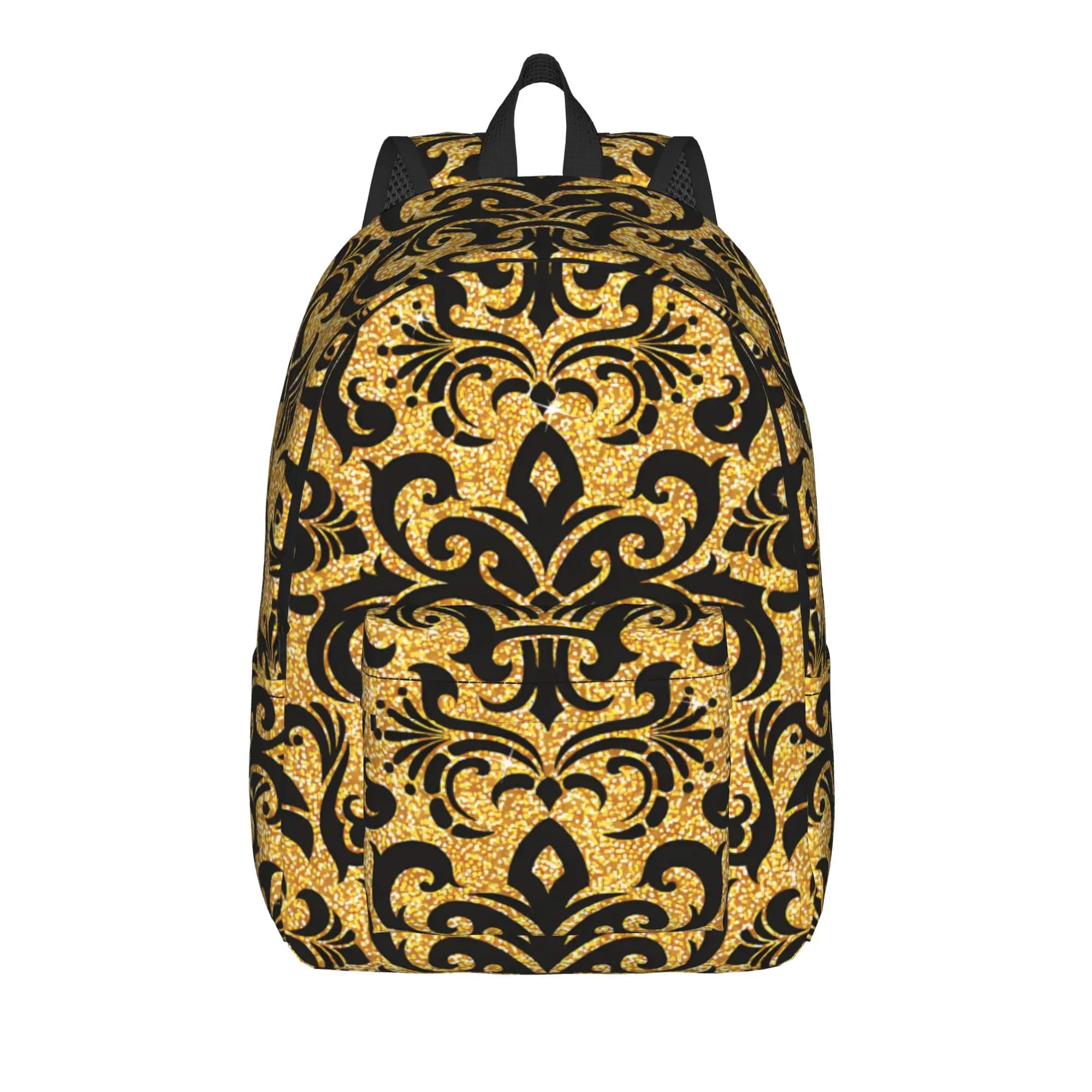 Custom Golden Lion And Damask Ornament Backpack Women Men Polyester Daily Backpacks Pattern Streetwear School Bags Rucksack