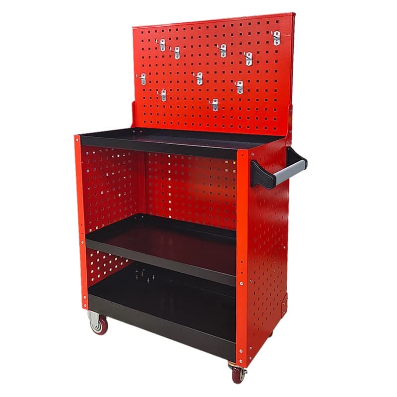 Iron Tool Trolley With Perforated Hanging Board And Wheels Industrial Tool Storage Cart With OEM Customization