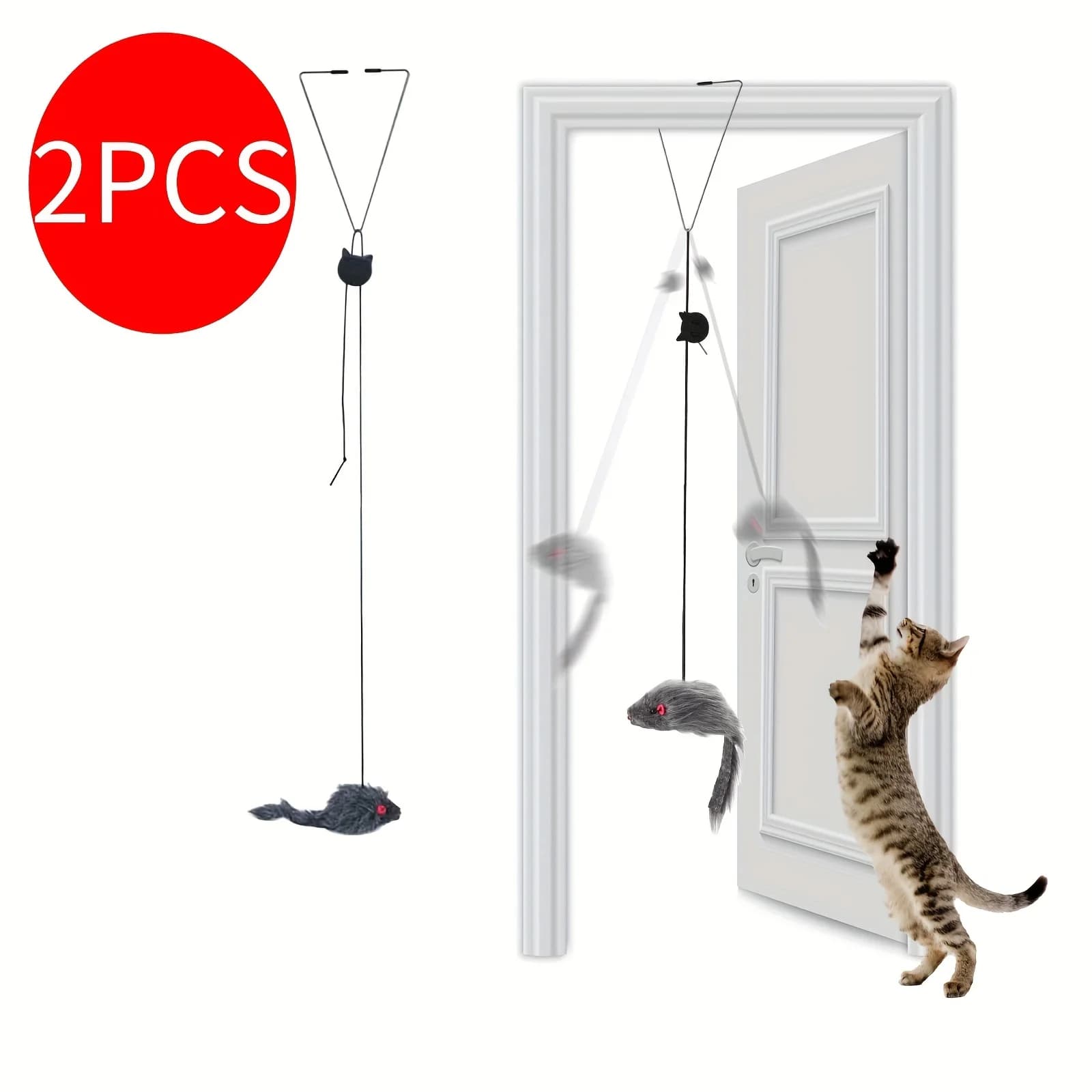 2 Pezzi Giocattolo Interattivo per Gatti da Appendere alla Porta, Giocattolo Retrattile in Feltro per Gatti da Interno, Giocattolo per Esercizio Gattini, Regalo Giocattolo per Gatti con Erba Gatta