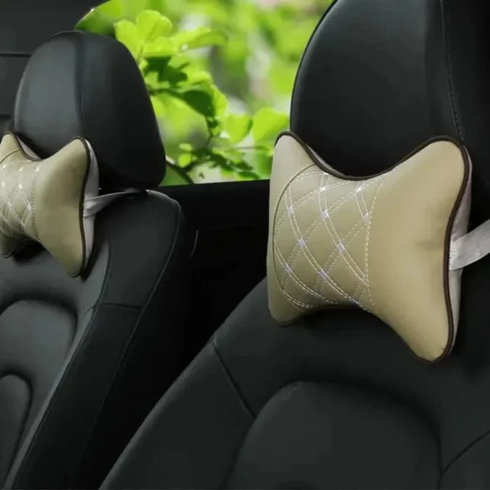 Cuscino universale per il collo dell'auto in pelle PU – Cuscino poggiatesta con supporto bifacciale per alleviare il dolore alla testa e comfort di viaggio