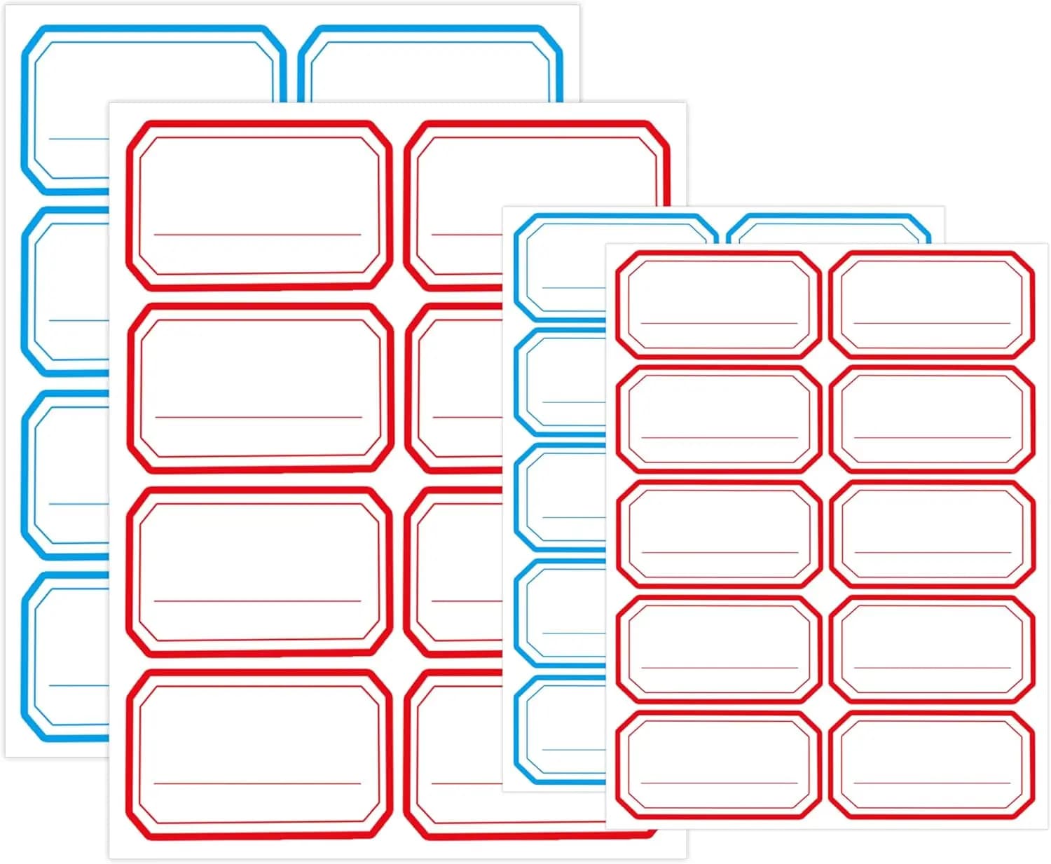 360 Etichette Rettangolari Blu e Rosse per Cartelle, 75x52mm e 56.5x34mm, Adesive per Inventario e Ufficio