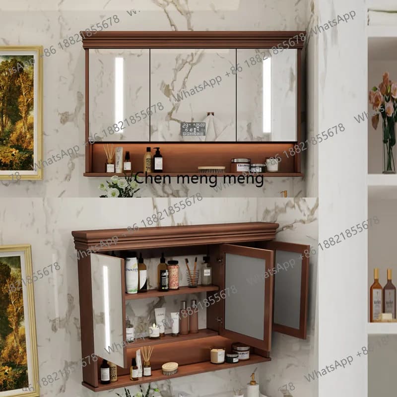 Mobiletto integrato per WC, armadietto a specchio per bagno, lavabo separato, mobiletto da bagno a parete in legno massello