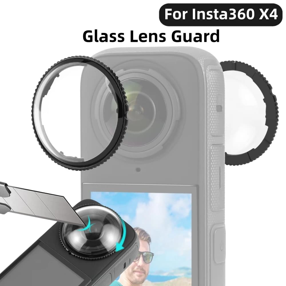 Protezioni per lenti in vetro temperato Protezione per schermo Copertura rotante antigraffio per accessori per fotocamera Insta360 X4 Rivestito ottico