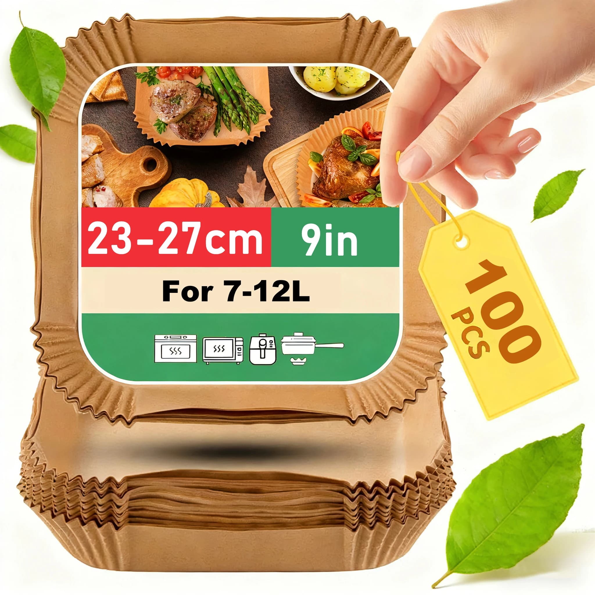 Carta da forno per friggitrice ad aria 25/50/100/150 pezzi per cestelli 4,5-8L/7-12L 16/20/23 cm XXL Accessori per friggitrice ad aria quadrata per Ninja, Cosori,