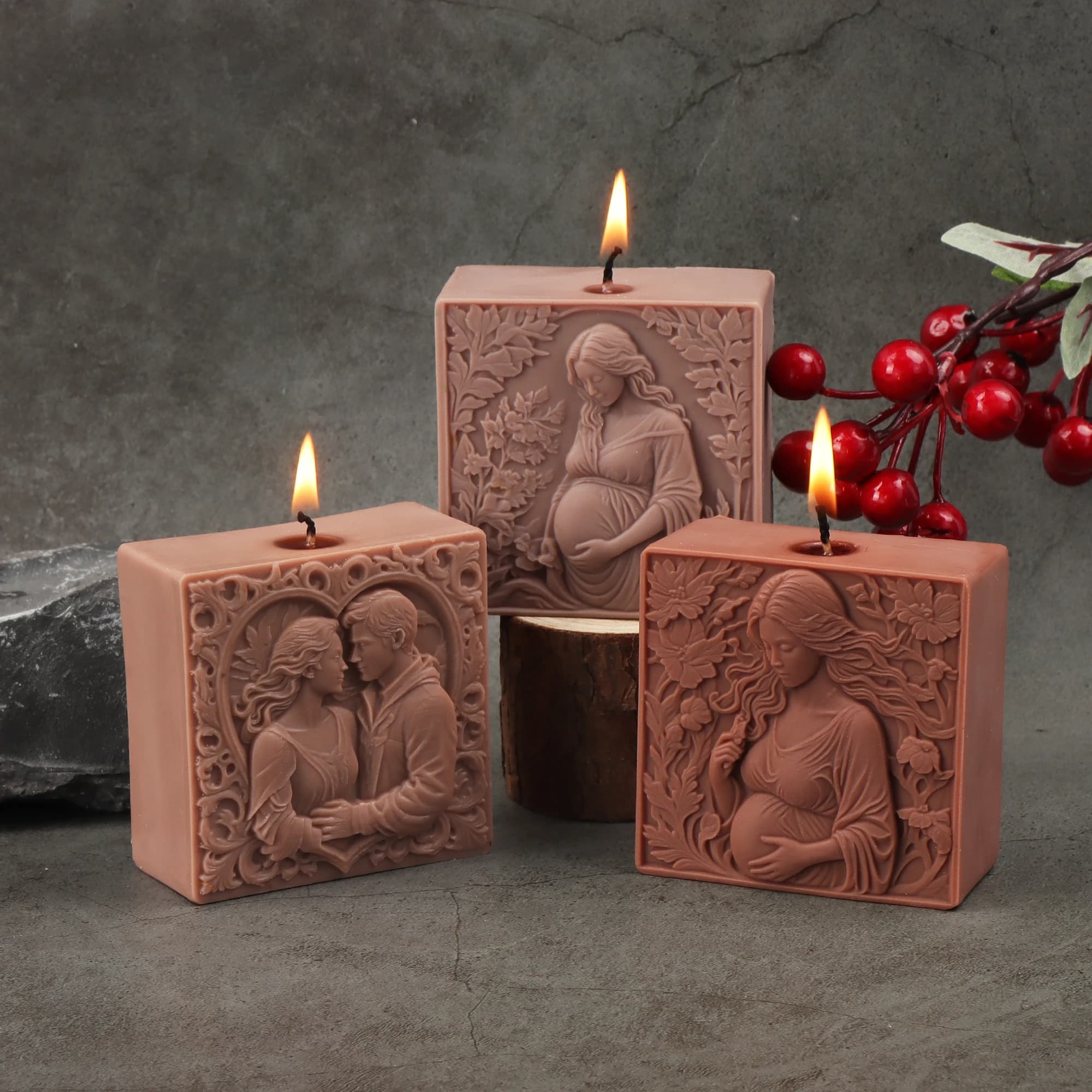 3D Couple & Pregnant Woman Silicone Candle Mold, Heart & Square Relief Wax Mould DIY Resin
