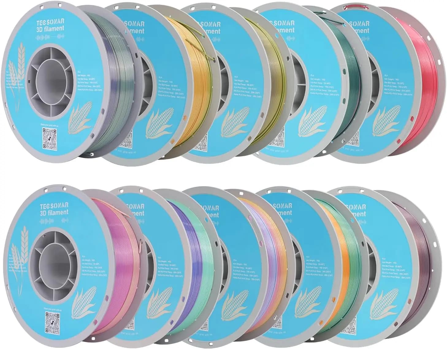 Filamento PLA Seta Arcobaleno per Stampanti 3D, Confezione da 10, 1.75mm, Gradiente Multicolore, Bobina da 1kg per Stampanti FDM