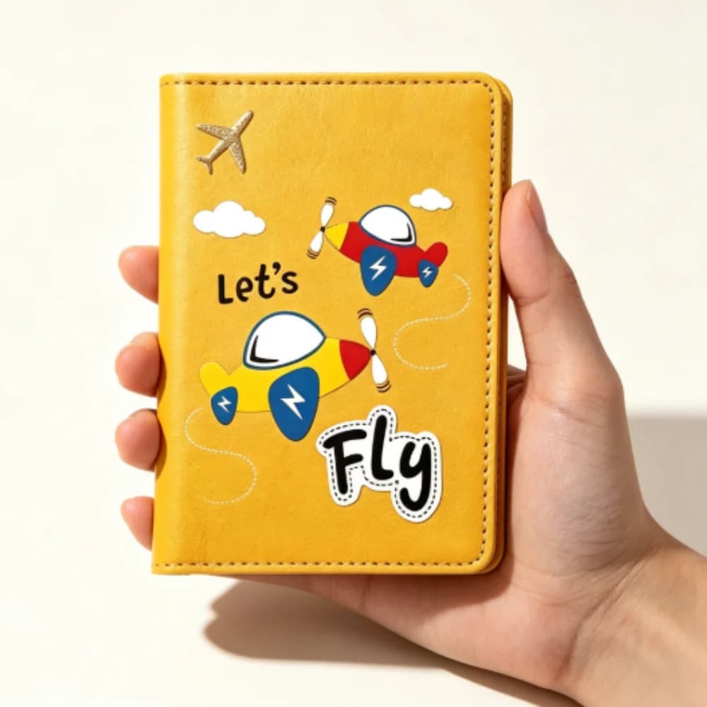 Custom Name Cartoon Airplane Couple Passport Holder, Unisex Multi Card Travel Case for Vacation Cruise Hotel Back To School