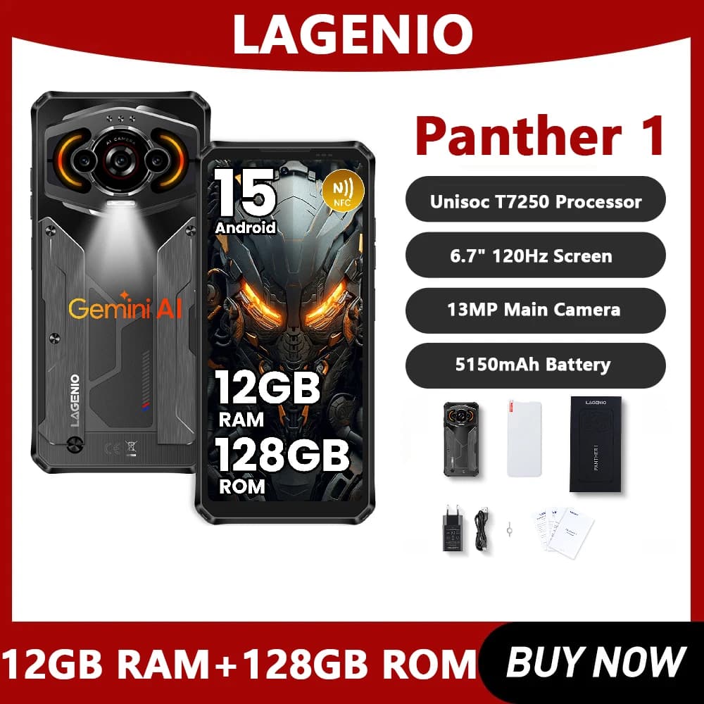 LAGENIO Panther 1 Smartphone robusto Android 15 4GB + 128GB Telefono cellulare 13MP 5150mAh 18W 6.7 "HD Ultra-sottile 4G Cellulare NFC
