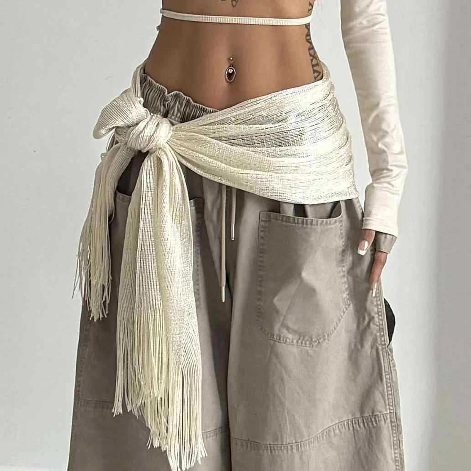 Gonna da donna per danza del ventre con frange e paillettes con sciarpa sui fianchi con nappe per abiti da spettacolo per feste rave discoteche