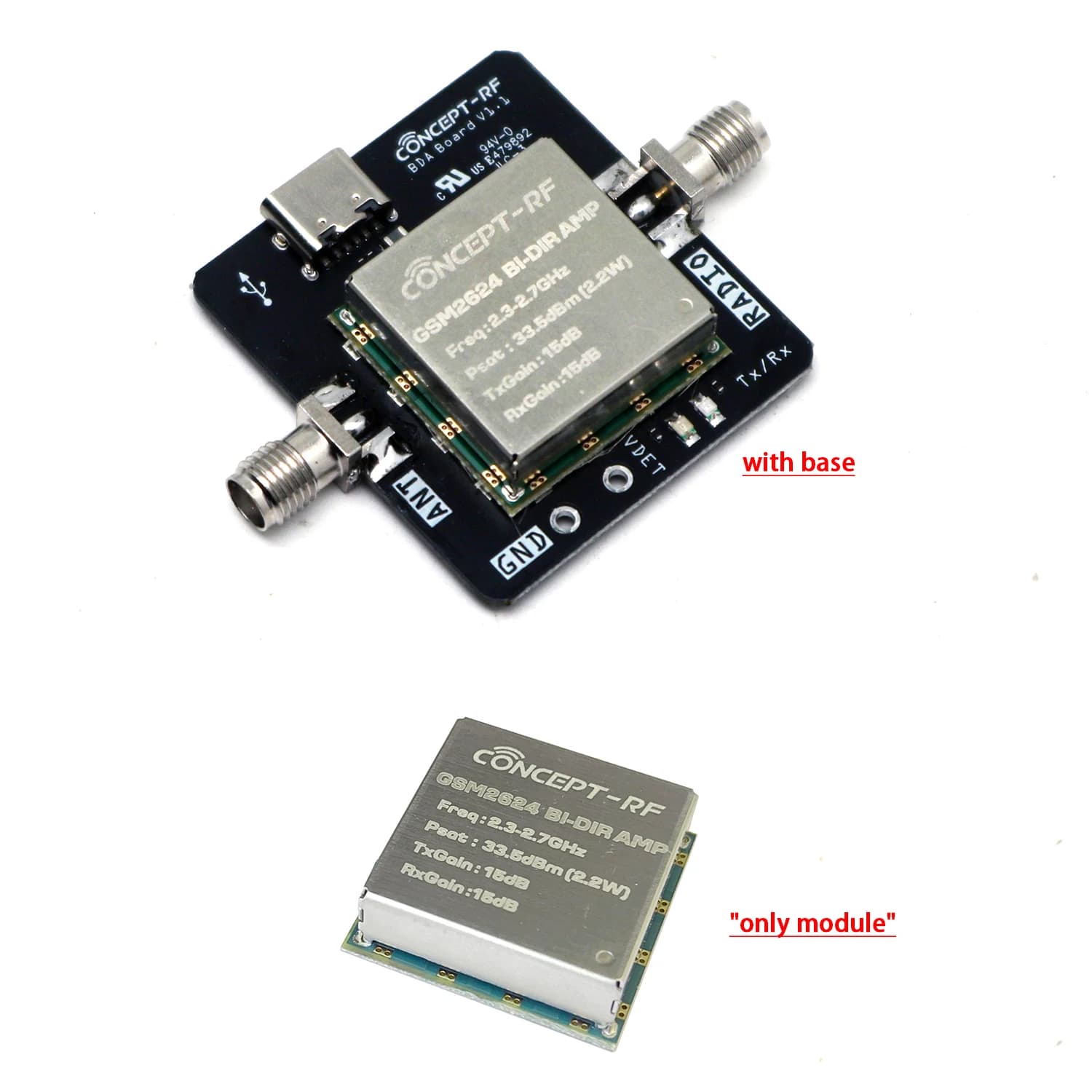GSM2624 2.4Ghz 2W Two-way power amplifier module RF TX/RX For transmission video drone LORA WiFi USB signal amplification