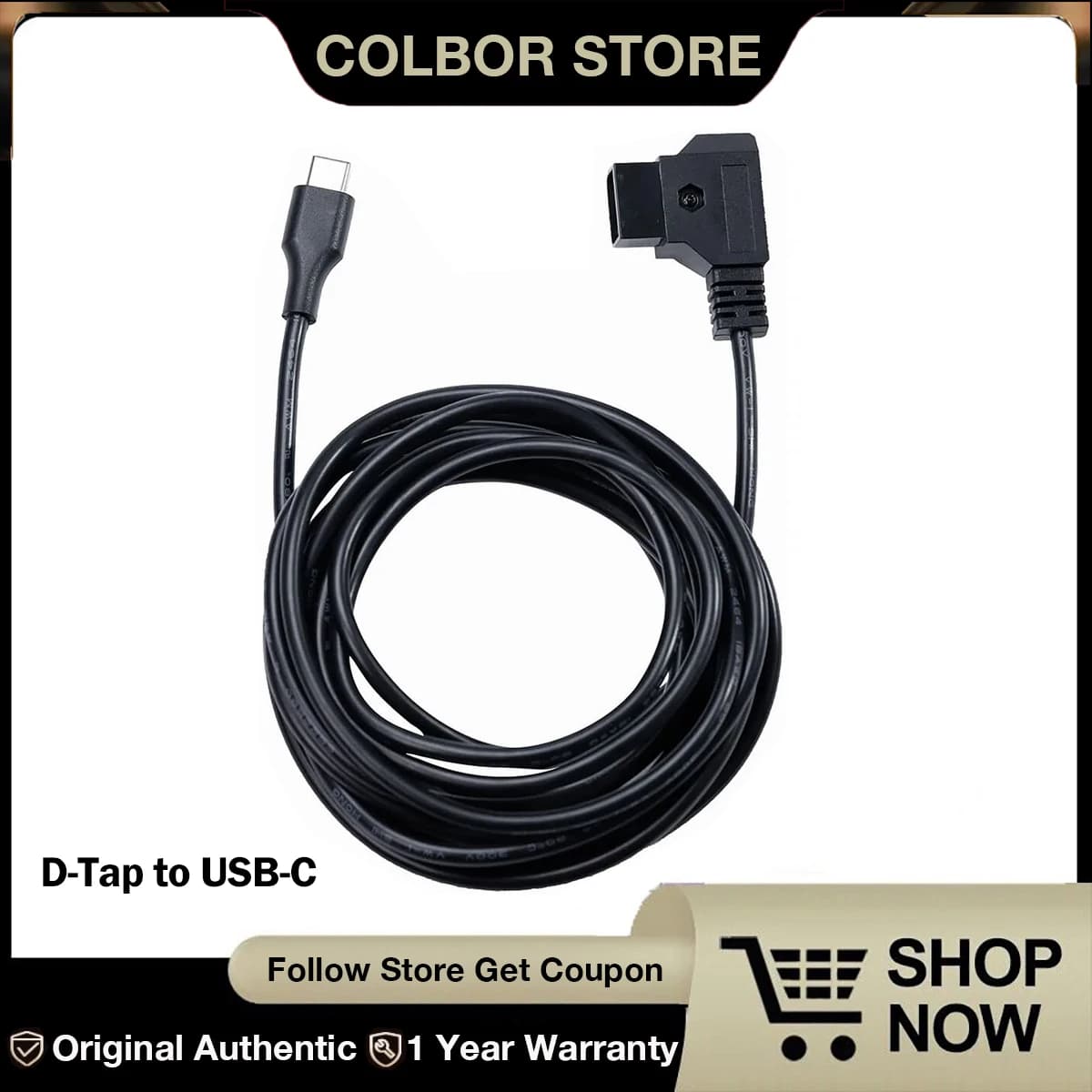 Cavo batteria COLBOR VC300 da D-Tap a USB-C con attacco a V (9,8') per luce video LED COB CL60 CL100X