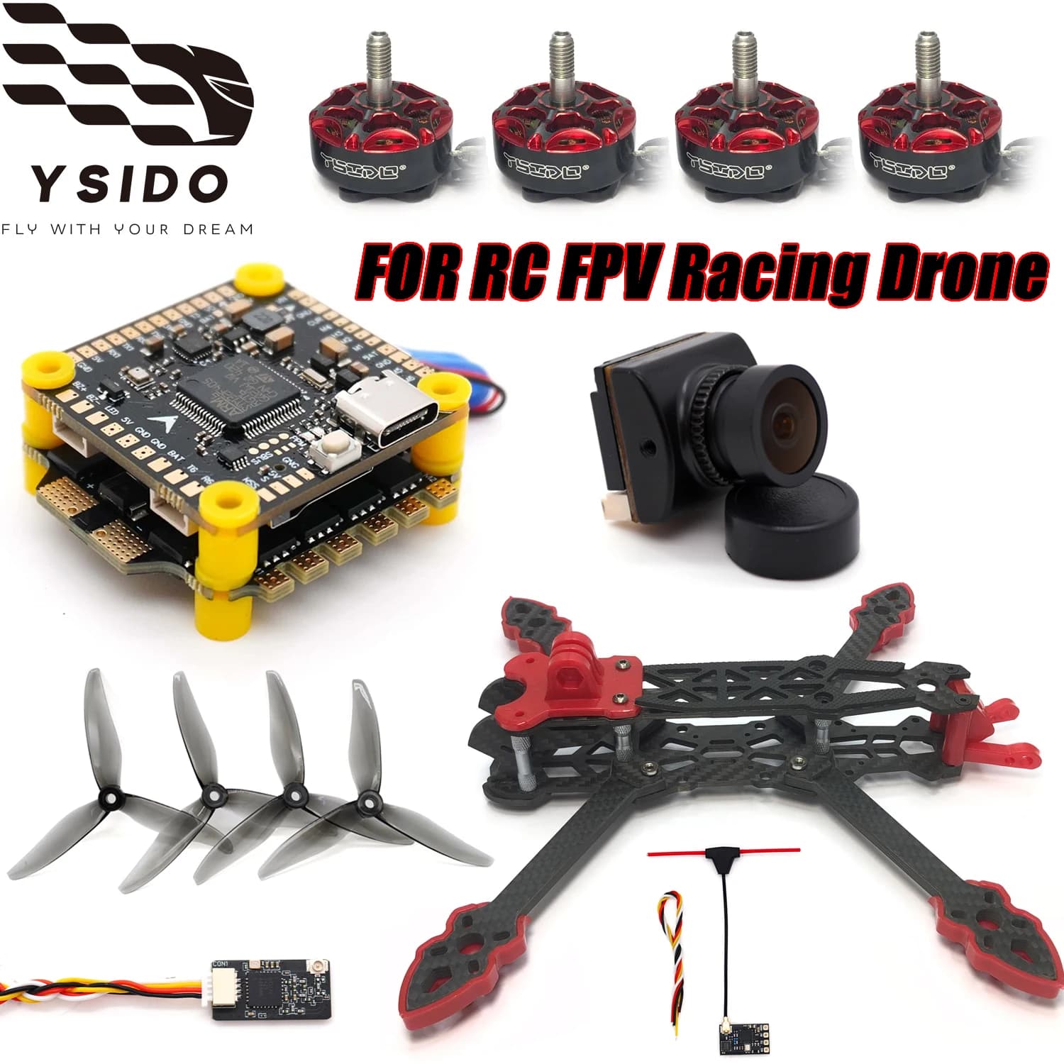 Kit Telaio Mark4 5 Pollici con F405 V3 FC, ESC 60A, Motore Brushless 2207 1850KV, Elica, Fotocamera B19, ELRS 915MHz per Drone FPV da Corsa
