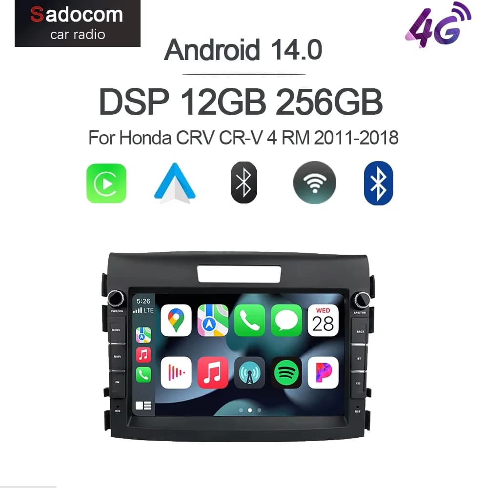 Autoradio CarPlay 8\" DSP Android 15 8 Core 12GB RAM 256GB ROM GPS Multimediale Navigazione per Honda CRV CR-V 4 RM 2011-2018