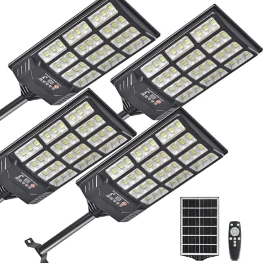 Luci Solari da Esterno Impermeabili 6500K, Lampione Solare dal Tramonto all'Alba con Sensore di Movimento e Telecomando, Luci di Sicurezza a LED per