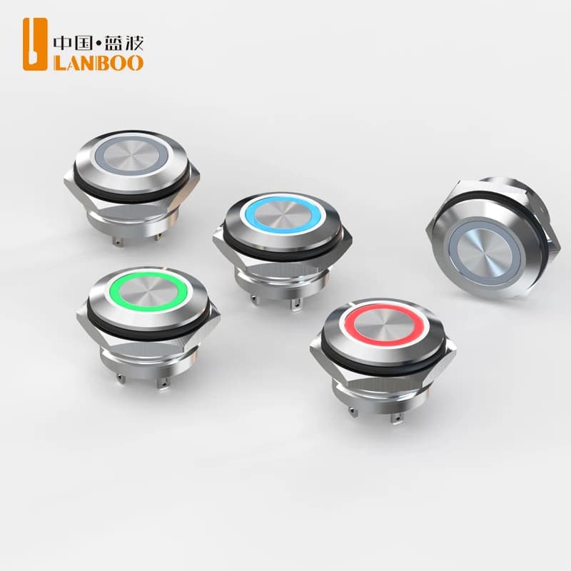 LANBOO 16mm Micro Travel, ultra-sottile, Serie Light Touch, spessore di installazione pannello: ≤ 3. Anello da 5 mm/potente/Tre colori